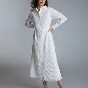 NWT Anthro Elenore White Pleated Shirtdress S